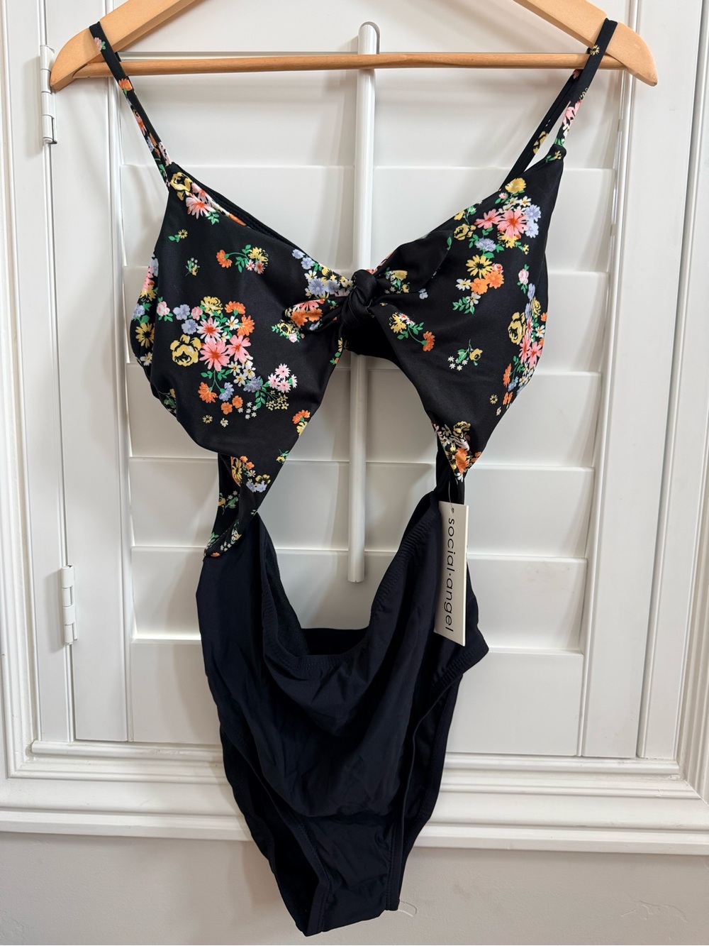 Black Floral One-Piece Swimsuit - Size Medium